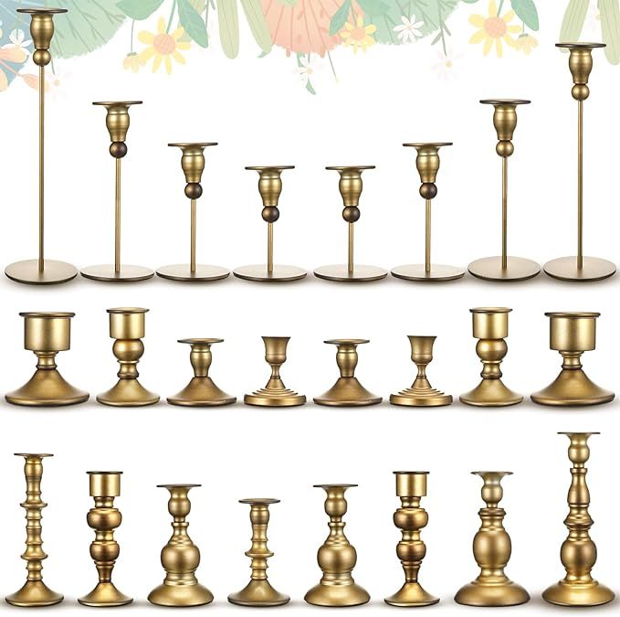 24 Pieces Candlestick Holders Metal Tapered Candle Holders Set Vintage Taper Candlestick Holders ... | Amazon (US)