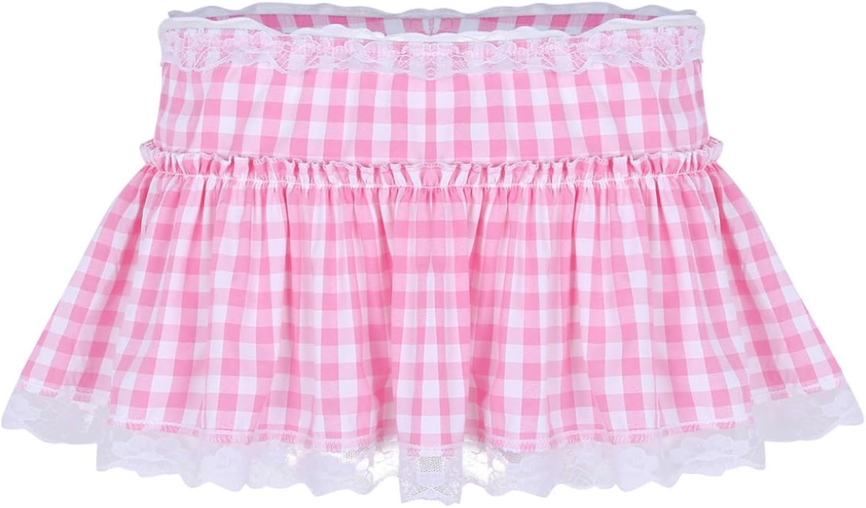 Oyolan Unisex Women Schoolgirls Short Gingham Mini Skirt Ruffled Lace Hem Sissy Lingerie A-line S... | Amazon (CA)