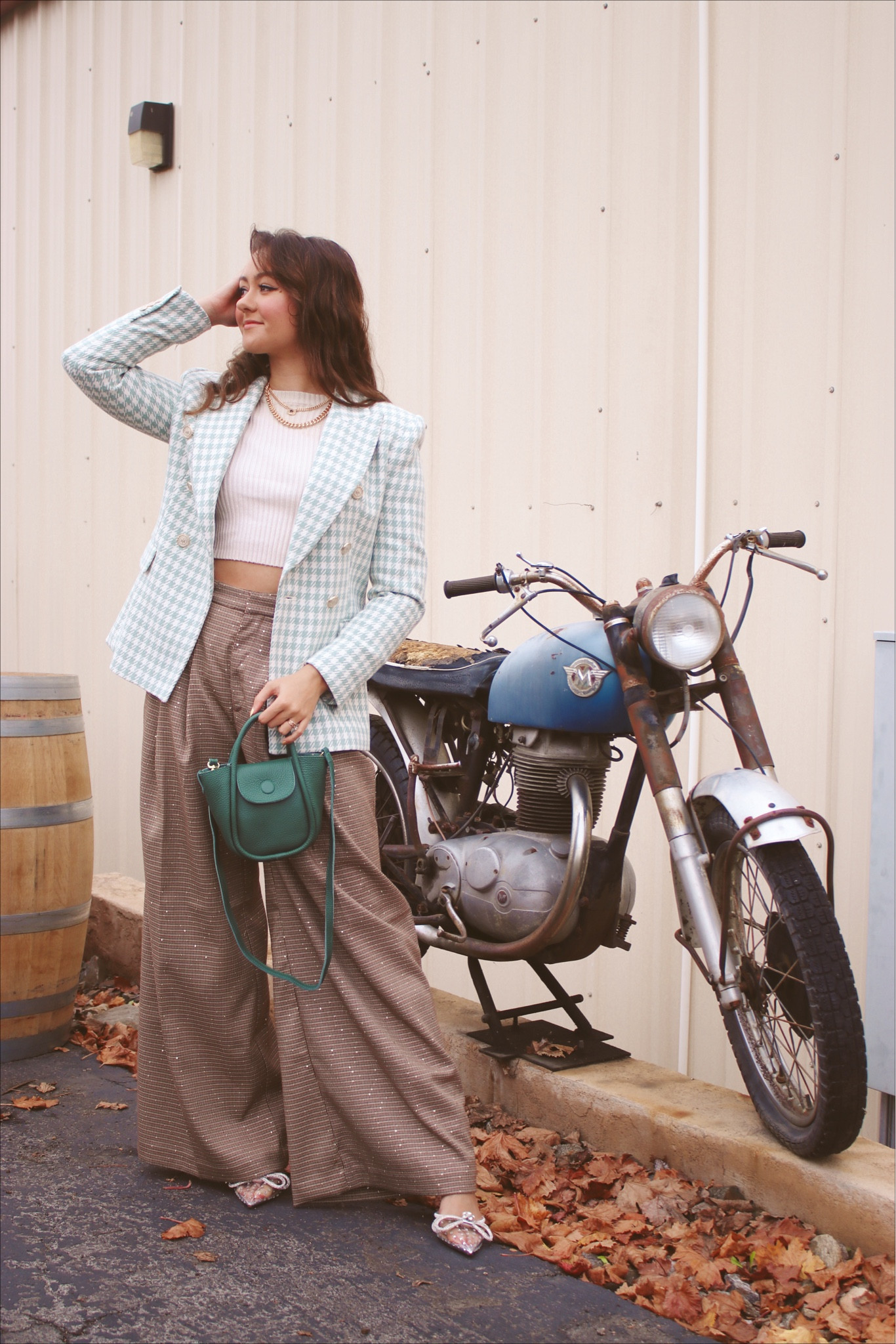 Casual office outfit, business casual, work outfit, dinner outfit, date night outfit, anthropologie, houndstooth, blazer, leather bag, plaid pants, wide leg trousers, plaid blazer, trendy outfit

#LTKworkwear #LTKunder100 #LTKstyletip