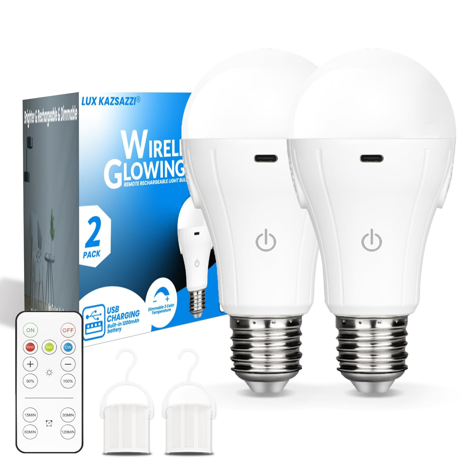 WirelessGlow Rechargeable Light Bulbs with Remote, 3 Color Temperatures and Dimmable Battery Oper... | Amazon (US)