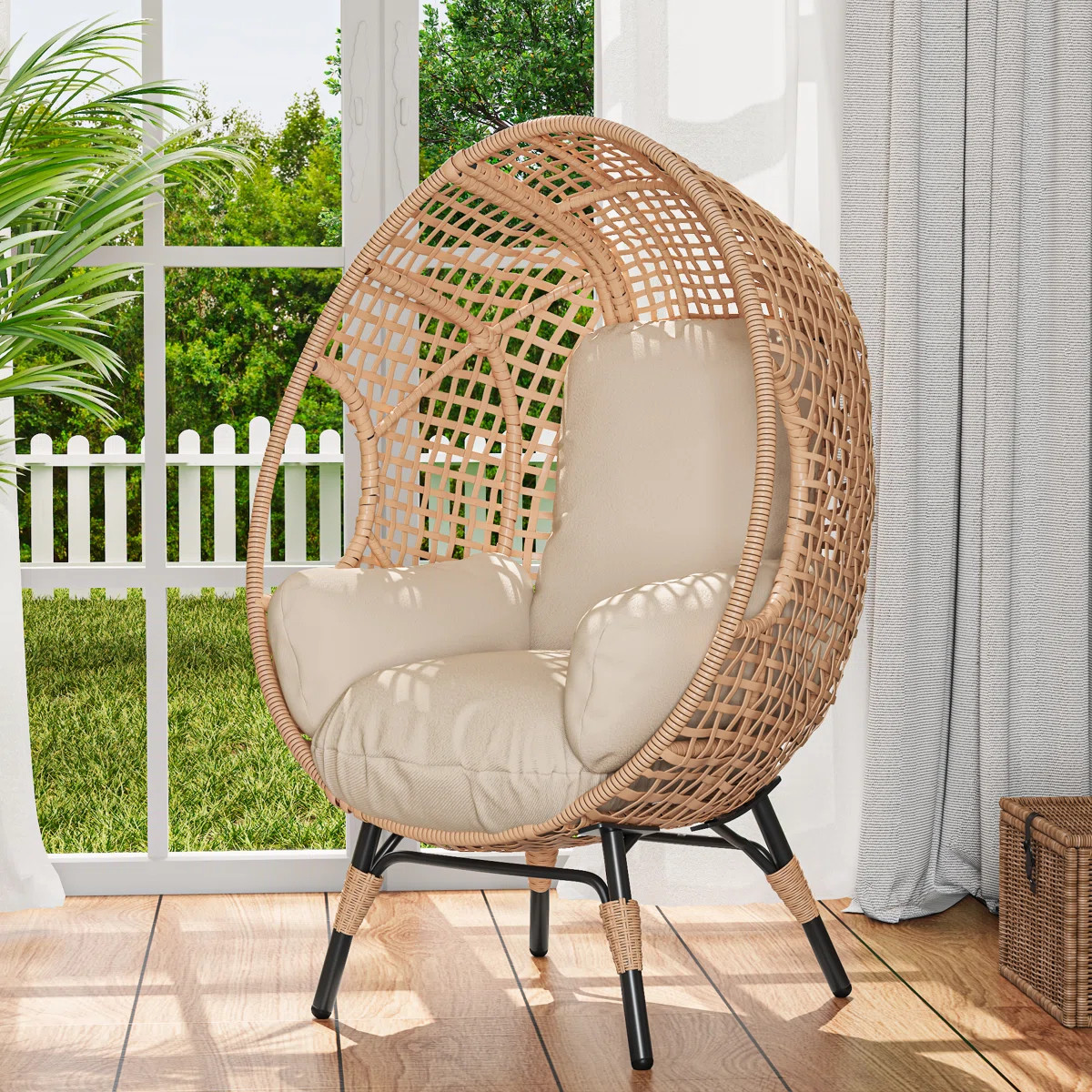 Arc Back Hanging Egg Chair with Stand, 400 lb Capacity Patio Swing Chair with Thick Cushion, PE R... | Wayfair North America