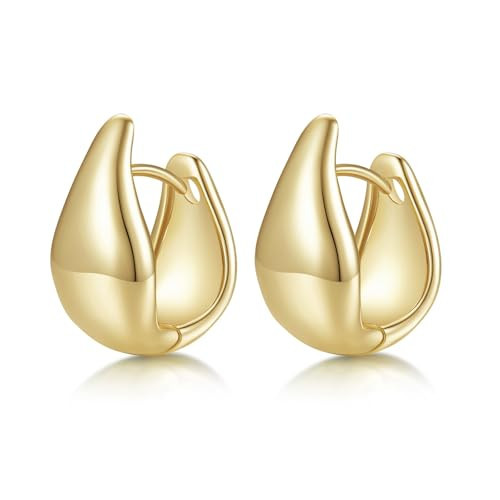 MINDDHA 14K Yellow Gold Plated Teardrop Huggie Hoop Earrings for Women | 925 Sterling Silver Post Teardrop Hoops |Thick Elegant Hoop Earrings - 20mm x 10mm | Amazon (US)
