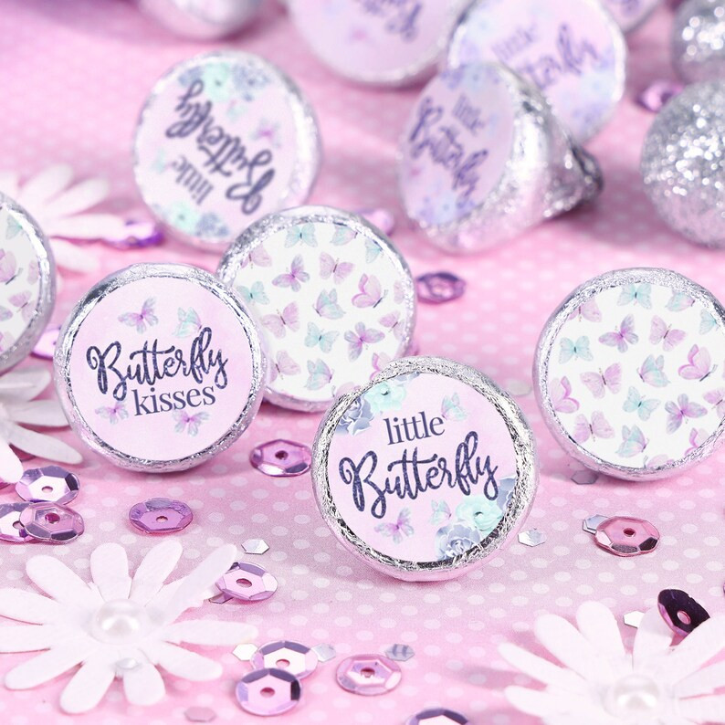 Butterfly Girl Baby Shower Chocolate Kiss Stickers, 180ct A Little Butterfly is on Her Way Decora... | Etsy (US)