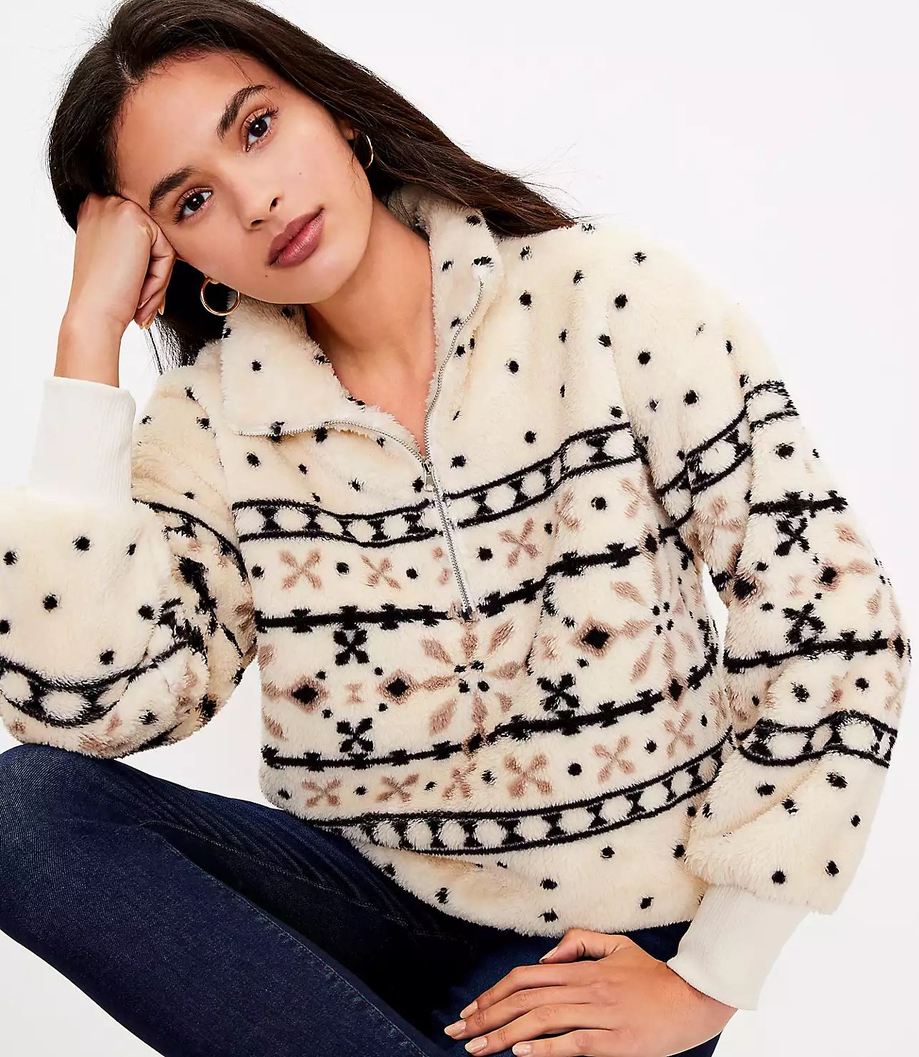 Fair Isle Sherpa Zip Sweatshirt | LOFT