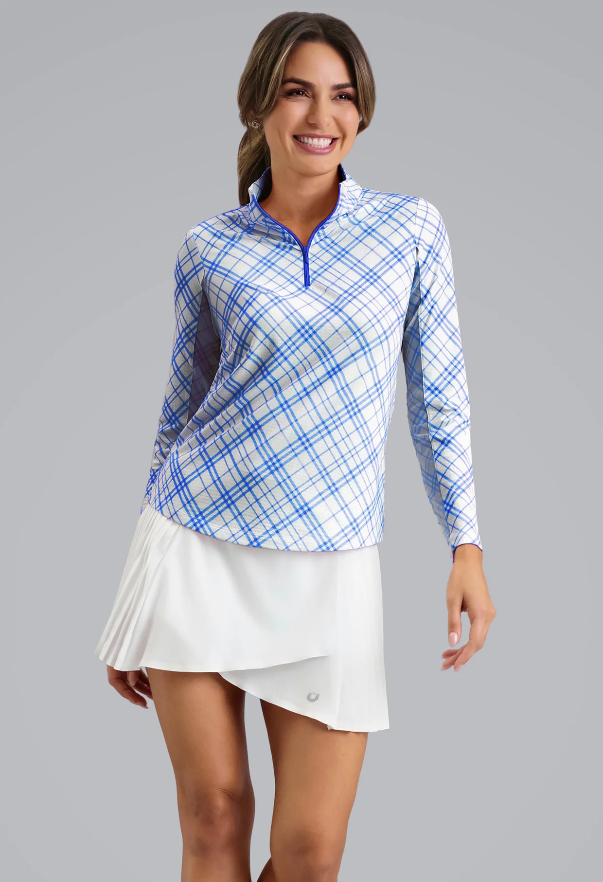 Women's UPF 50+ Tony Print Long Sleeve Mock Neck Top | IBKUL | IBKUL