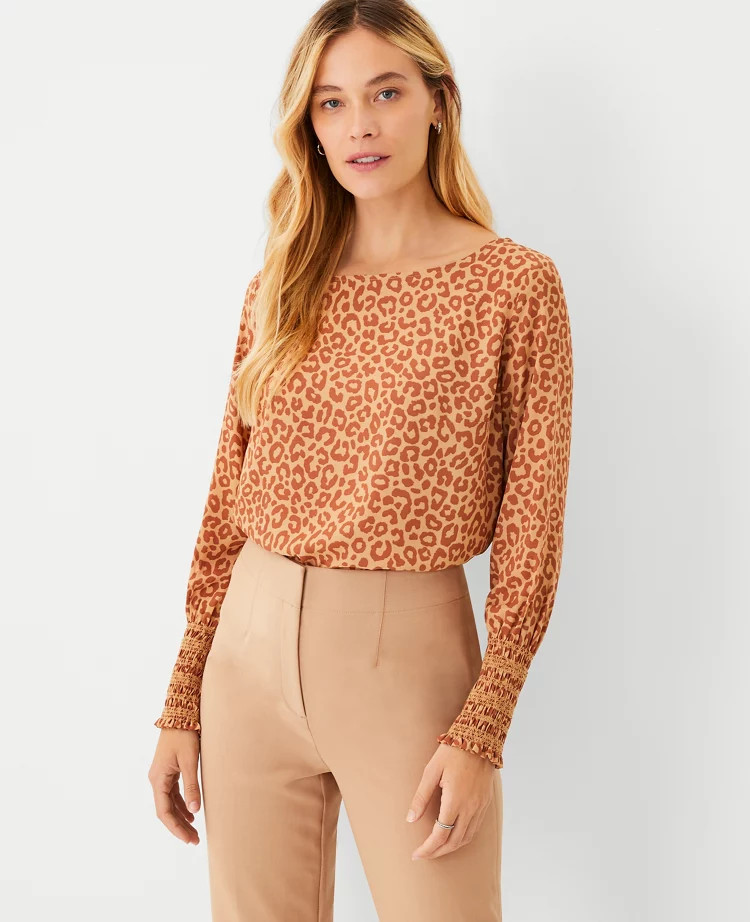 Animal Print Smocked Cuff Top | Ann Taylor (US)