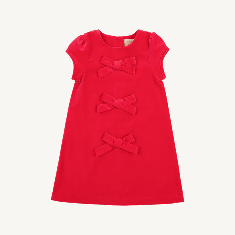 Betts Bow Dress (Velveteen) - Richmond Red | The Beaufort Bonnet Company