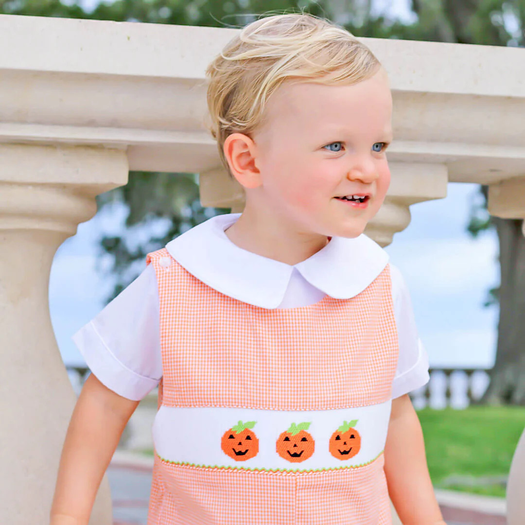 Smocked Jack O'Lantern Orange Jon Jon | Classic Whimsy