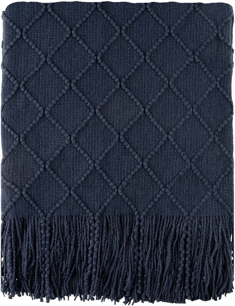 BATTILO HOME Navy Throw Blanket for Couch, Decorative Navy Blue Throw Blanket for Sofa Bed Room D... | Amazon (US)