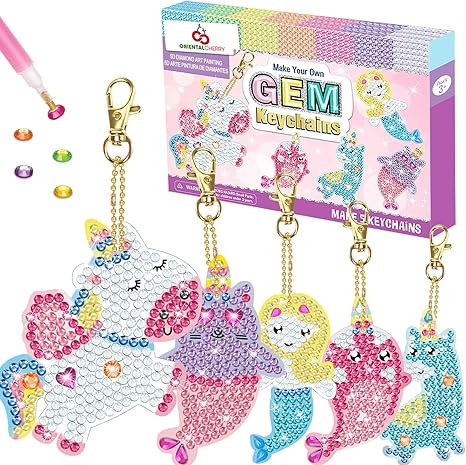 ORIENTAL CHERRY Arts and Crafts for Kids Ages 8-12 - Make Your Own GEM Keychains - 5D Diamond Art... | Amazon (US)