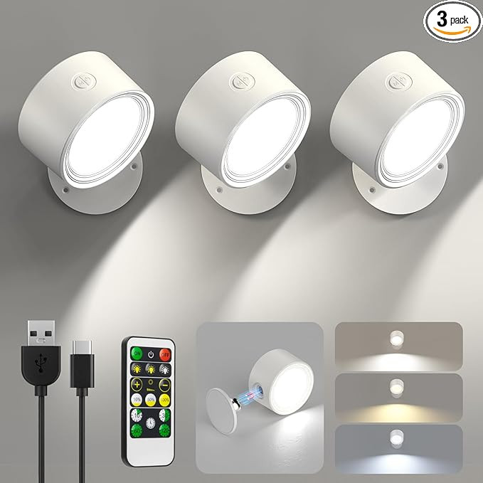 LED Wall Sconces 3 Pcs with Remote, Wall Mounted Lights Rechargeable Battery Operated, 3 Color Te... | Amazon (US)
