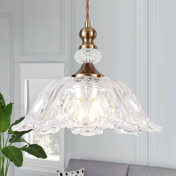 Vintage Small Glass Pendant Light Fixtures for Kitchen Island 10.6" Farmhouse Brass Gold Adjustab... | Amazon (US)