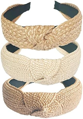 3 pack Straw Headbands Fashion Rattan Wide Head Band Boho Headband Summer Bohemian Woven Headwear... | Amazon (US)