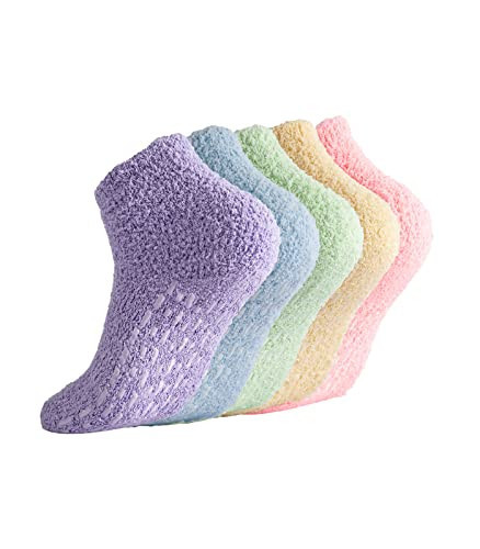 Breslatte Non Slip Hospital Socks with Grips for Women Grip Slipper Socks for Women Fluffy Gifts 5pairs 1 Lightcolor | Amazon (US)