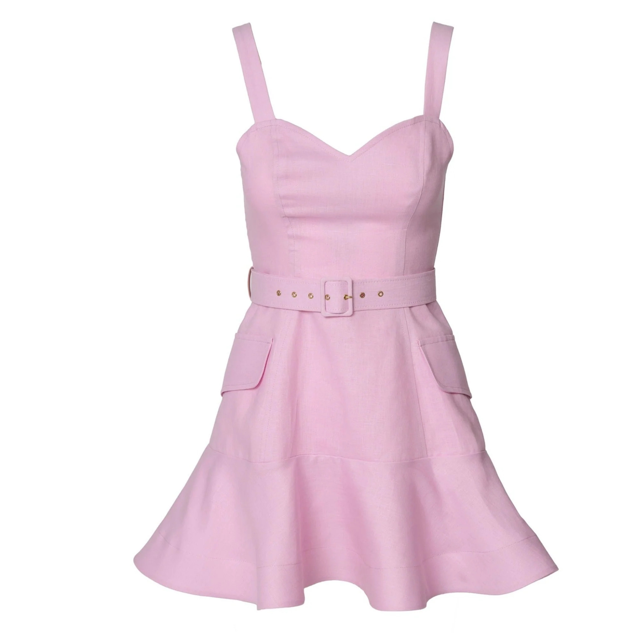 Pink Linen Mini Dress with Ruffle Hem M | DOORS NYC