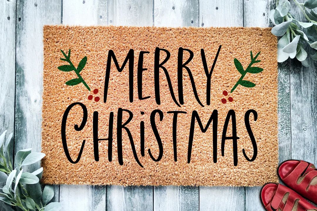 Merry Christmas Door Mat | Christmas Doormat | Winter Decoration | Welcome Mat | Holiday Doormat ... | Etsy (US)