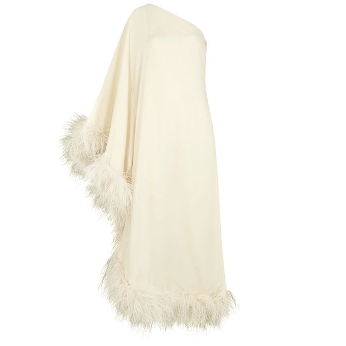 Taller Marmo Ubud Ivory One-shoulder Feather-trimmed Midi Dress | Harvey Nichols (Global)