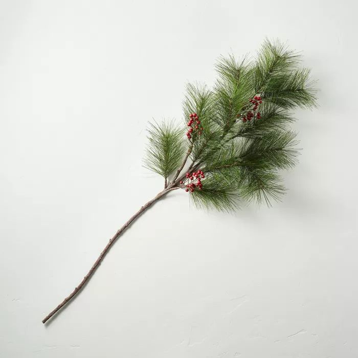 46&#34; Faux Needle Pine with Red Berries Plant Stem - Hearth &#38; Hand&#8482; with Magnolia | Target
