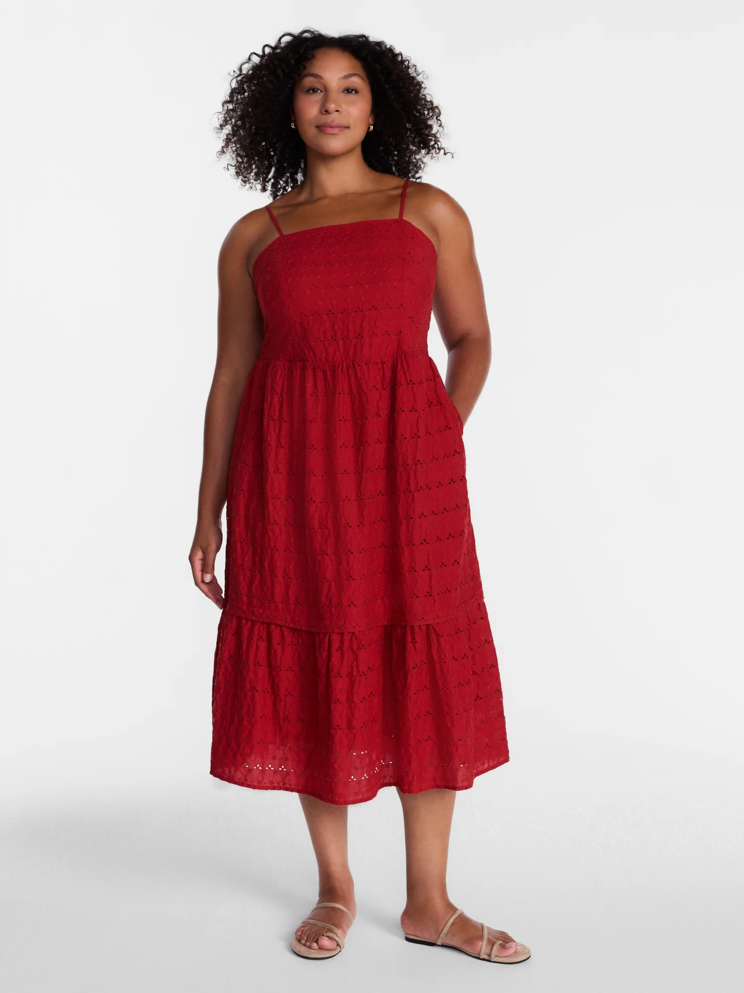 Time and Tru Women's Sleeveless Eyelet Cotton Midi Dress, Sizes XS-XXXL | Walmart (US)