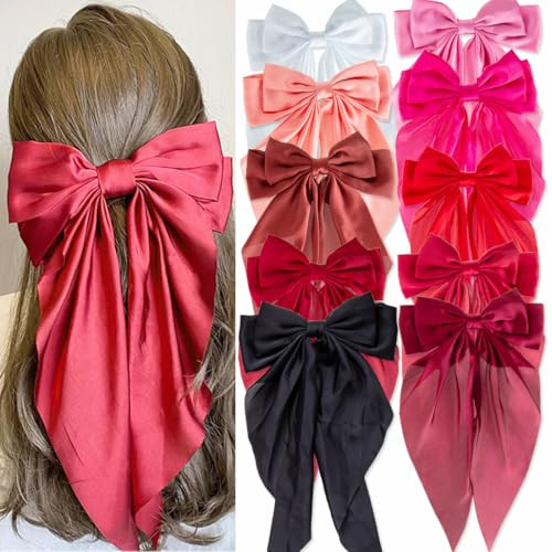 10 PCS Hair Bows,Big Bows for Girls and Women,Hair Bows for Women,Hair Ribbons,Large Hair Bow for Women,Big Hair Bow,Bows for Women,Oversized Long-tail Cute Aesthetic Hair Accessories（Red Series） | Amazon (US)