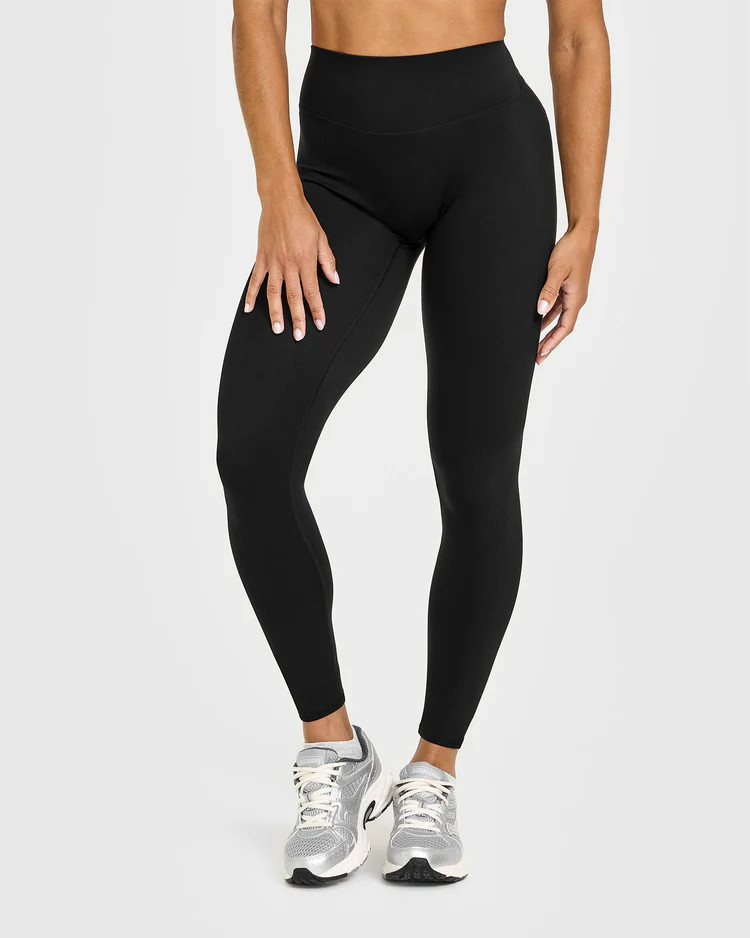 SoftMotion™ High Waisted Leggings with White Logo 
 Black | Oner Active (UK / US)