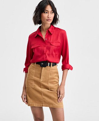 On 34th Women's Button-Front Long-Sleeve Satin Utility Shirt, Created for Macy's - Macy's | Macy's