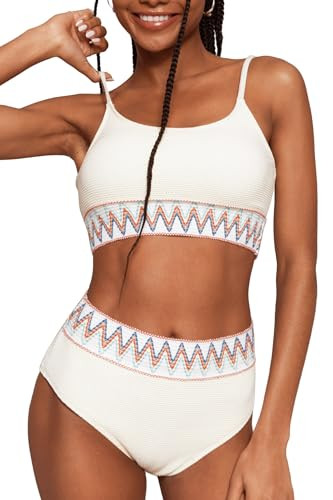 Adisputent Womens High Waisted Bikini Sets Ribbed Color Block Swimsuits Crop Top Scoop Neck Swimw... | Amazon (US)