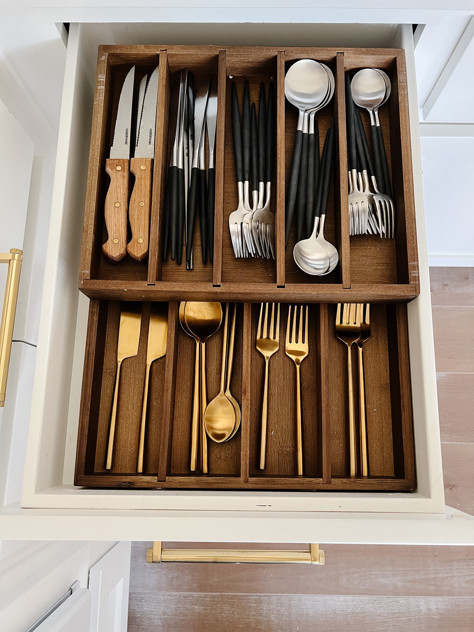 Kitchen flatware organization! I love this flatware holder from Container Store because it’s two-tiered and has held up well! Also linking my gold flatware and black flatware I use daily! 

#LTKhome #LTKstyletip