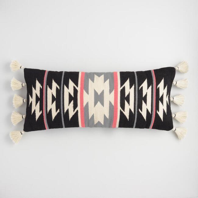 Oversized Black Woven Nova Indoor Outdoor Lumbar Pillow | World Market