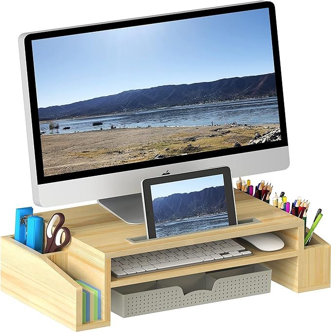 SimpleHouseware Desk Monitor Stand Riser with Adjustable Organizer Tray | Amazon (US)