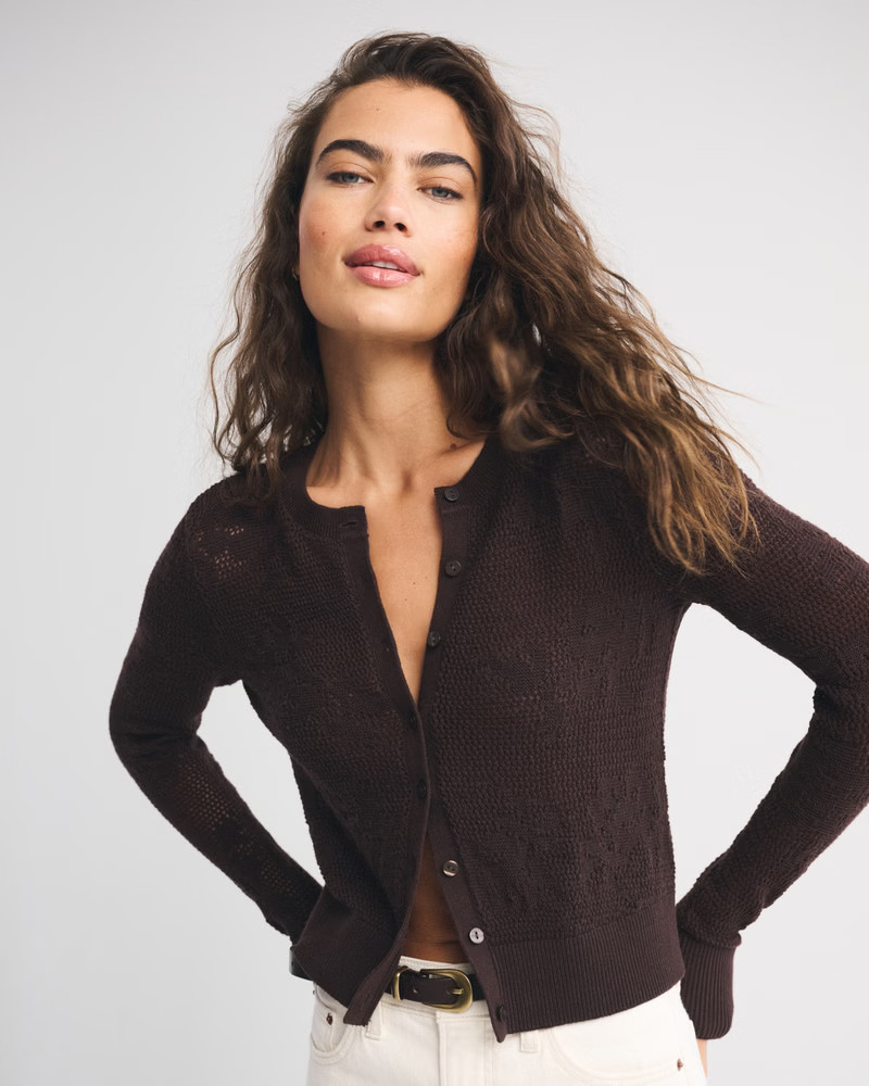 Women's Floral Open-Stitch Cardigan | Women's Tops | Abercrombie.com | Abercrombie & Fitch (US)