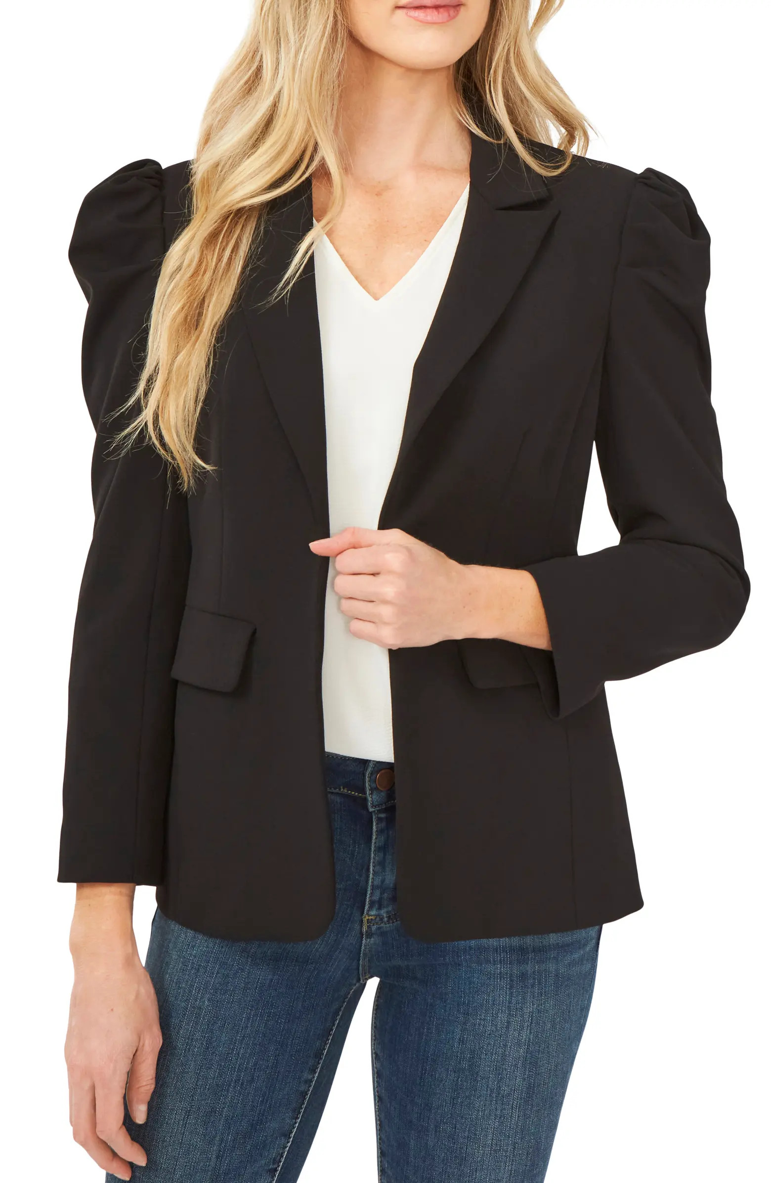 CeCe Puff Shoulder Open Front Ponte Blazer | Nordstrom | Nordstrom