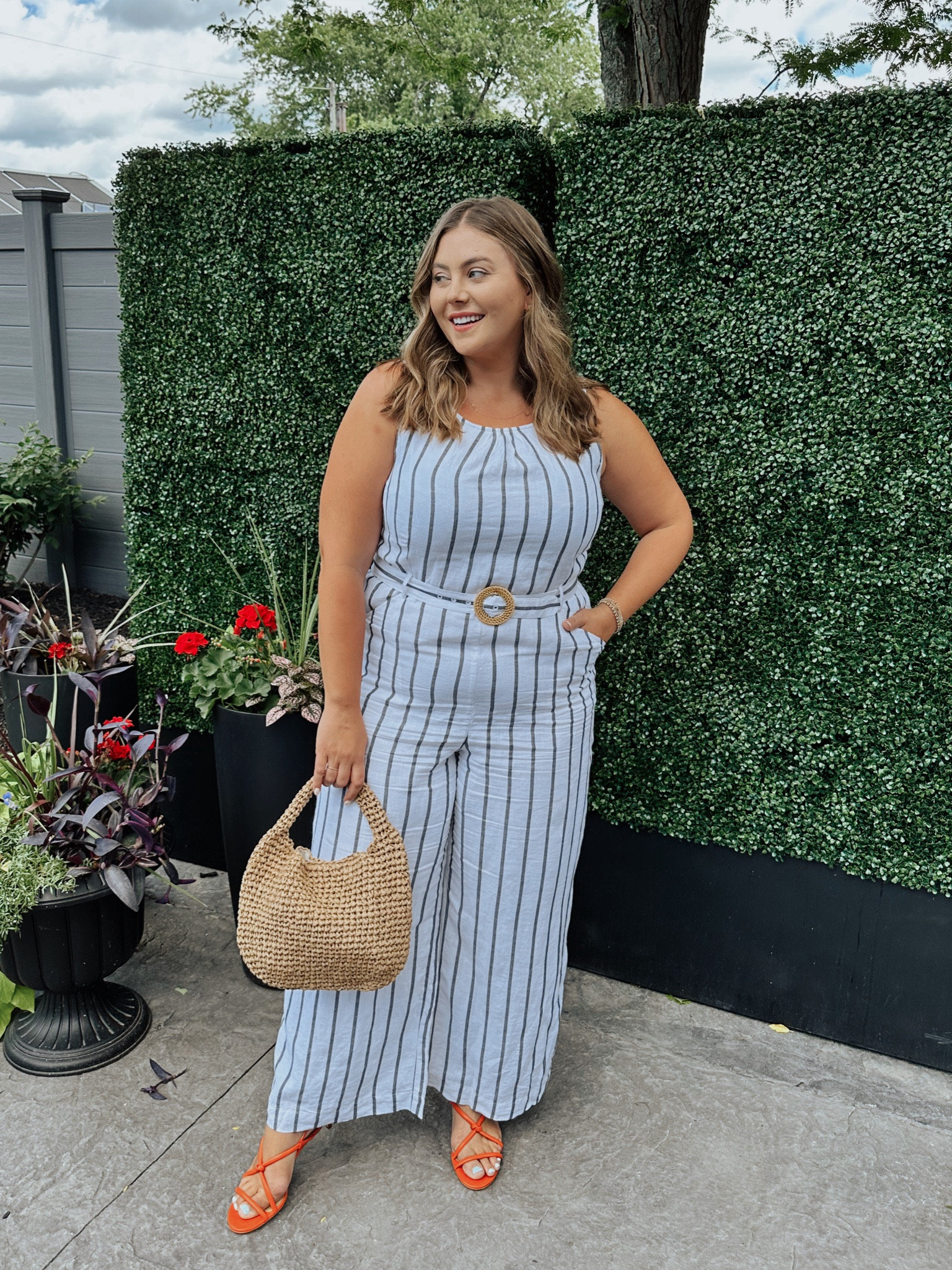I paired these fun orange sandals that are the perfect heel height with this striped jumpsuit that has pockets! Wearing size 18. @talbotsofficial #mytalbots #sunsationalstyle #sponsored 

#LTKMidsize #LTKSeasonal #LTKStyleTip