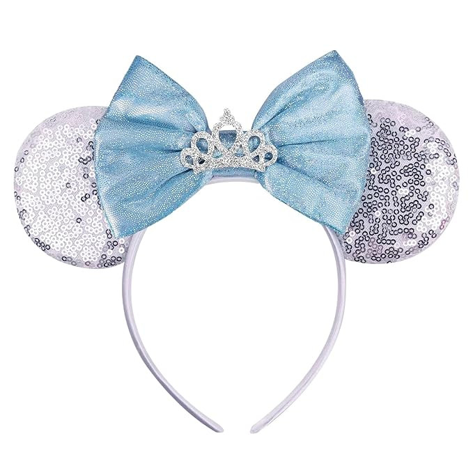Silver Cinderella Minnie Ears Bow Headbands, Sequin Mouse Ears Headband Glitter Party Princess Pa... | Amazon (US)