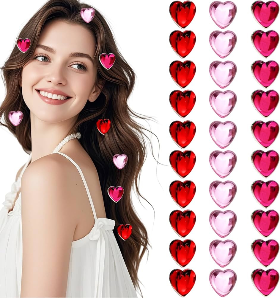 30PCS Valentine's Day Mini Heart Hair Clips for Women Cute Girls Rhinestone Pink Hair Pins Hair A... | Amazon (US)