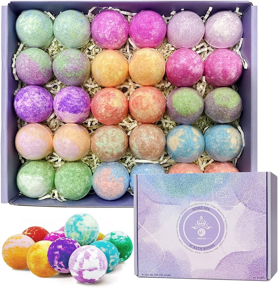 MR Bath Bombs 30 Pack Gift Set for Women Relaxing, Handmade Bath Bomb with Natural Essential Oils... | Amazon (US)