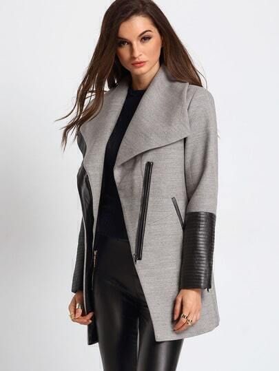 Grey Long Sleeve Lapel Coat | SHEIN