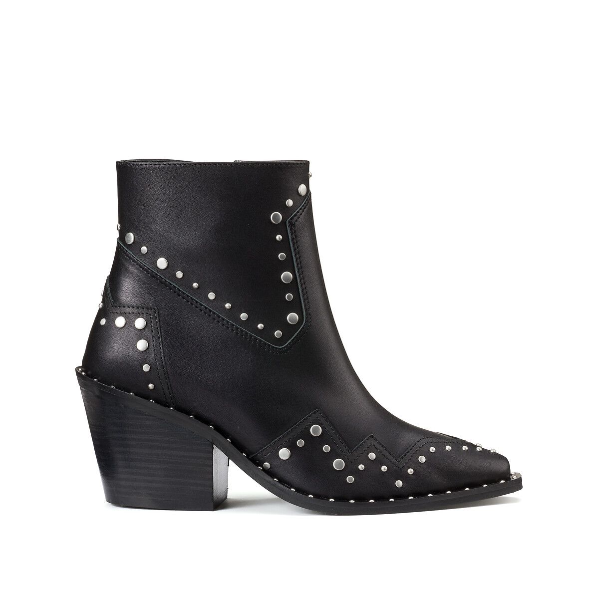 Leather Studded Ankle Boots with Pointed Toe | La Redoute (UK)