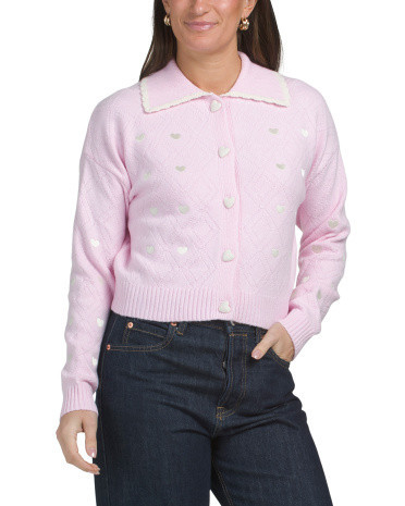 Collared Heart Cardigan for Women | Polyester/Spandex/Cotton | Marshalls