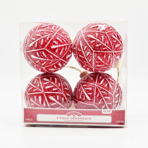 Holiday Time Red & White Shatterproof Christmas Ornaments, 4 Count - Walmart.com | Walmart (US)