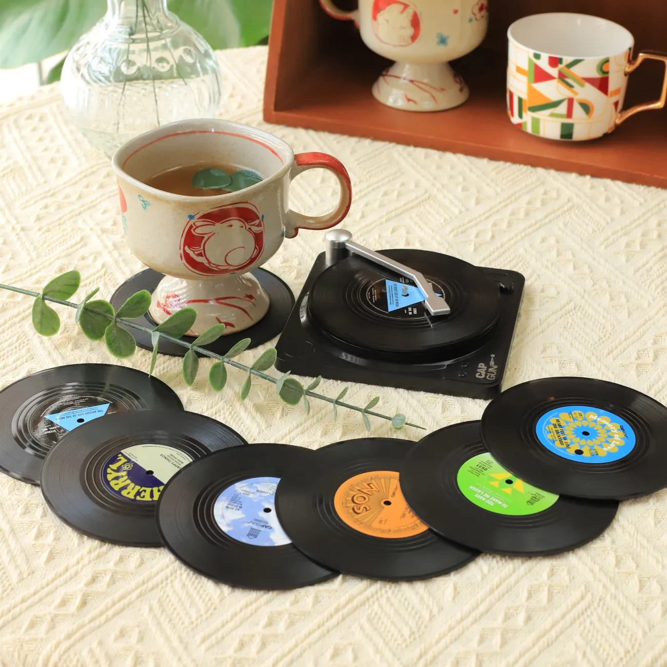 Retro Vinyl Record Coasters, Set Of 6 With 1 Piece Vinyl Record Player Holder Coasters For Coffee... | Temu Affiliate Program