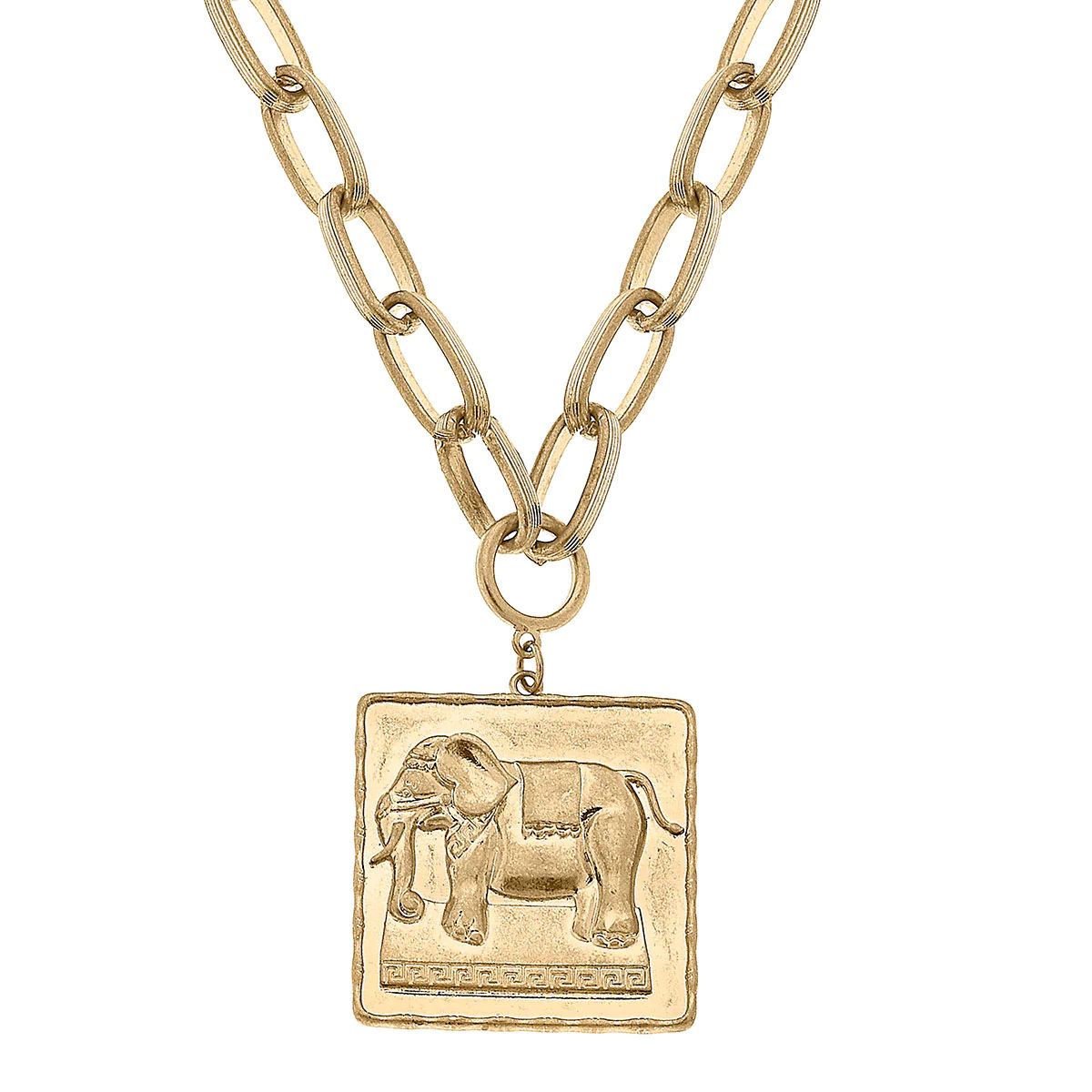 Bracy Elephant Pendant Necklace in Worn Gold | CANVAS