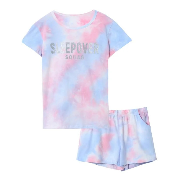 Beezizac 2-Piece Girls Pajama Set Summer Sleepover Tie Dye Short PJS, Size 4T-18 | Walmart (US)
