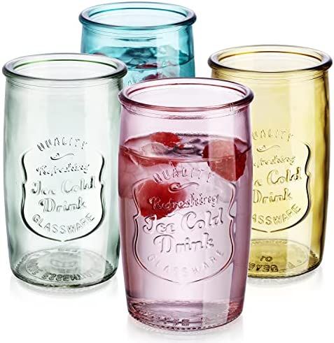 Glavers Colored Glassware, Ice Cold Drinking Glasses Set of 4 – 20 Oz Vintage Drinking Glasses ... | Amazon (US)