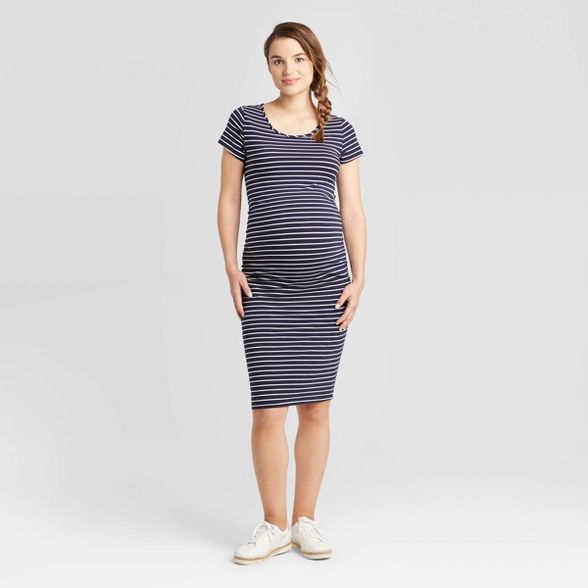 Striped Short Sleeve T-Shirt Maternity Dress - Isabel Maternity by Ingrid & Isabel™ Navy/White | Target