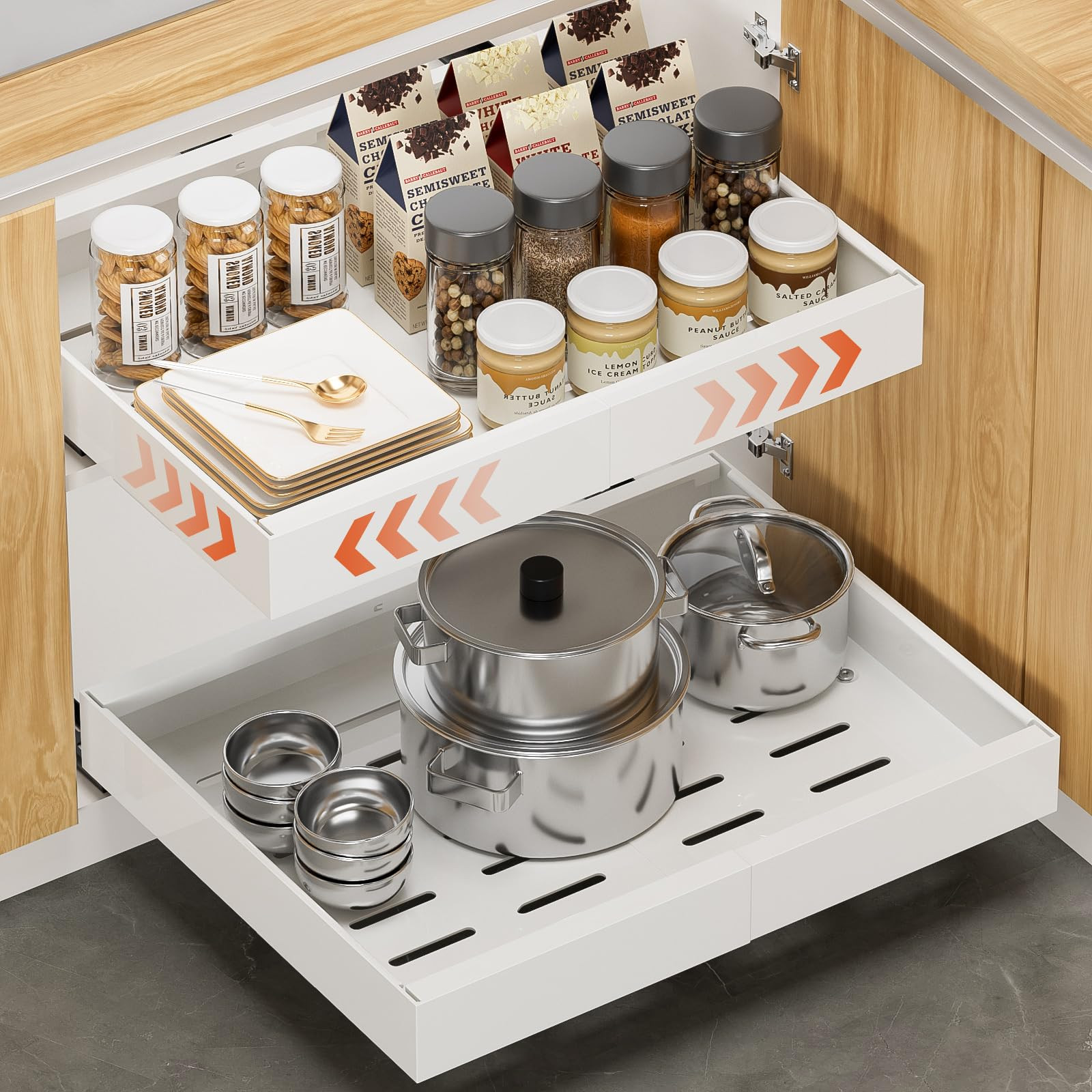 1Pack Expandable Pull Out Cabinet Organizer 16.5"Deep, Adjustable Width 12.2"-20.4" Slide Out Dra... | Amazon (US)