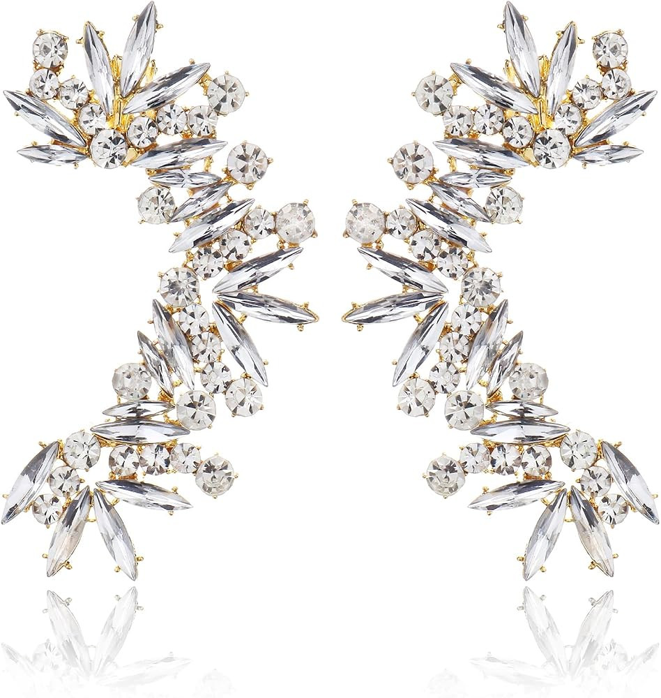 Rhinestone Silver Full Ear Cuff Earrings for Women Ear Clip Wrap Statement Climber Crawler Earrin... | Amazon (US)