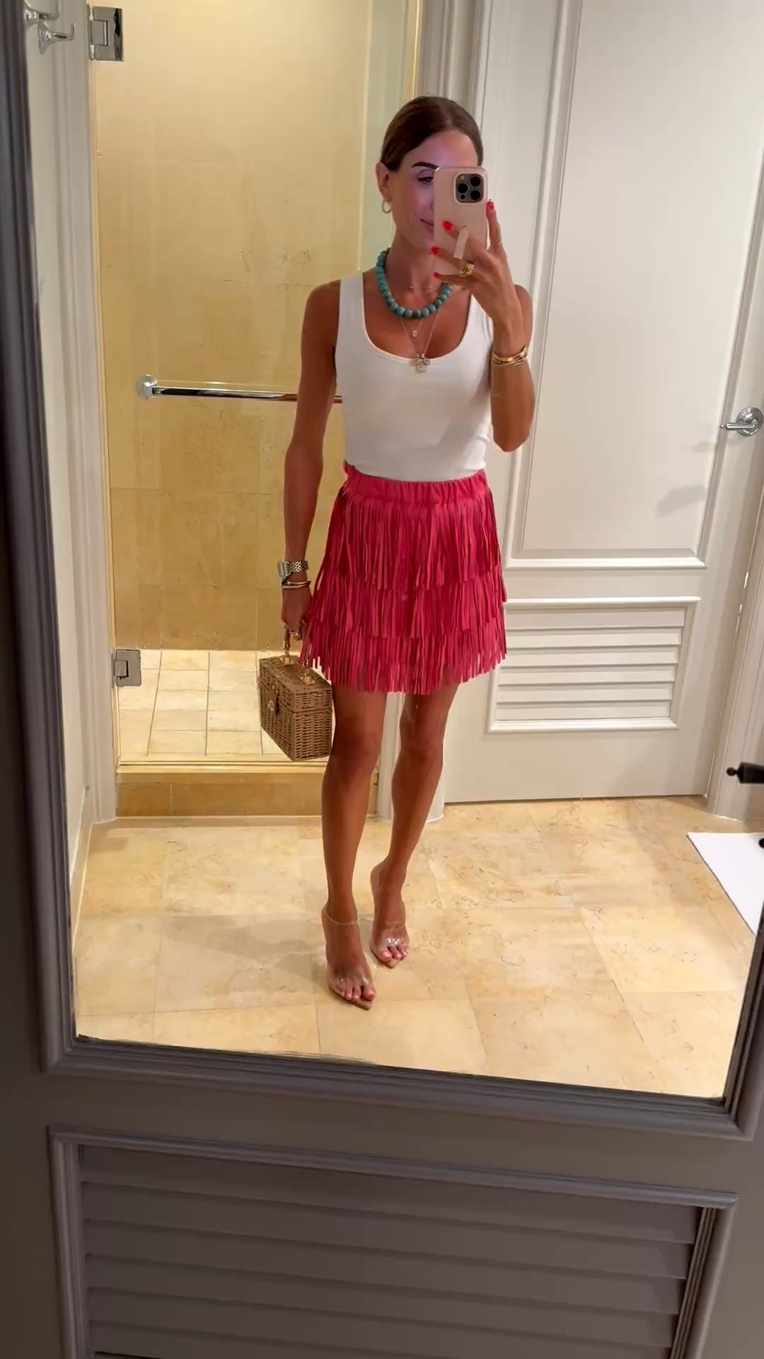 You won’t believe this fun fringe skirt is Amazon! I’m wearing the kids size but comes in reg. With white tank with built in bra - size xxs 
Vacation outfit idea

#LTKPetite #LTKSaleAlert