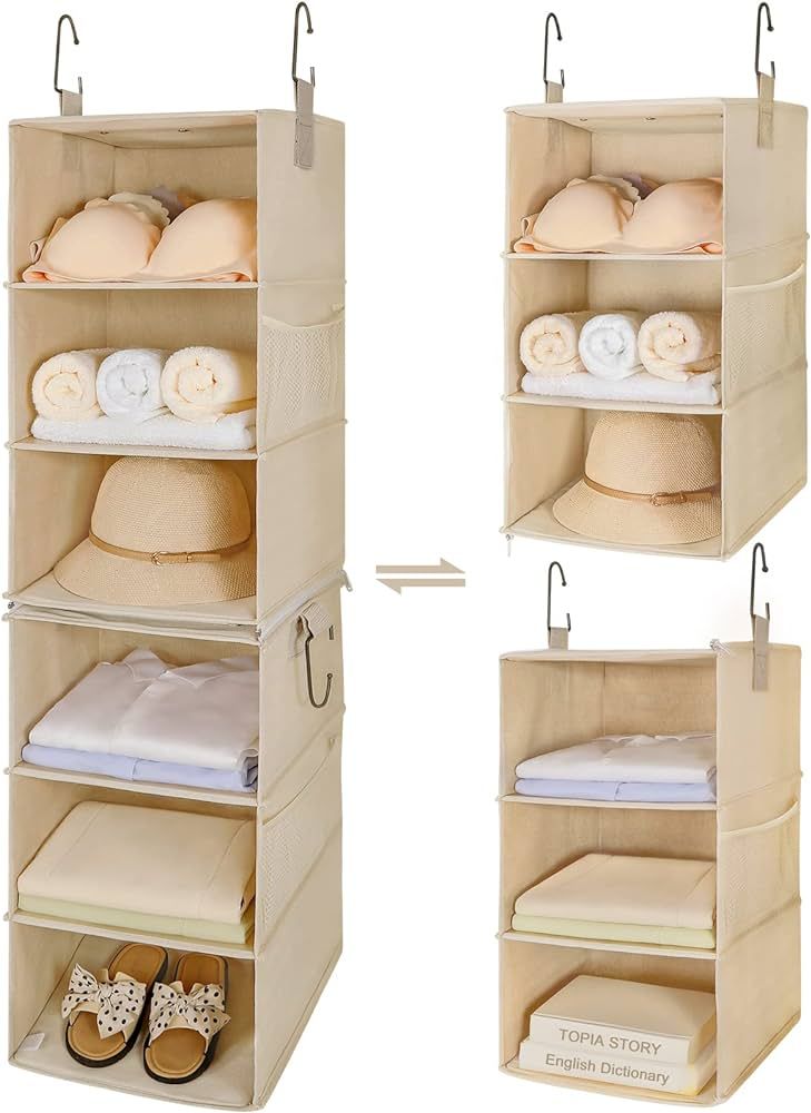 TOPIA HOME 6-Shelf Hanging Closet Organizer, Two Separable 3-Tier Thickened Fabric Hanging Closet... | Amazon (US)
