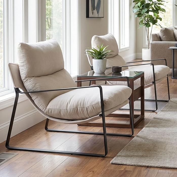Set of 2 Modern Chenille Accent Armchair, White | Amazon (US)